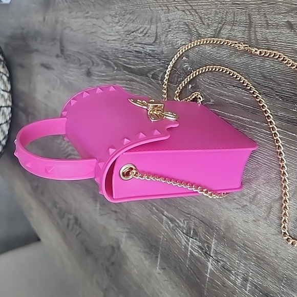 NEW! Barbie Pink Jelly Gold Butterfly Twist Lock Studded Crossbody Bag - Picture 3 of 9